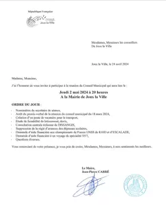 Ordre du Jour du Conseil Municipal du 2 Mai 2024
