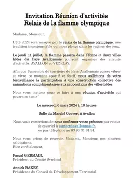 Invitation Réunion d'activités Relais de la flamme olympique